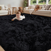 Tapis d'intérieur en fourrure synthétique à poils longs, antidérapant, motif tie-dye, fabriqué à la machine, pour salon et chambre, noir, luxueux, doux, 1,7 pouce