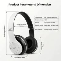 Headphone Nirkabel Lipat P47 V5.4 dengan Bantalan Telinga Empuk, Mikrofon Handsfree, Ringan, dan Headset Musik