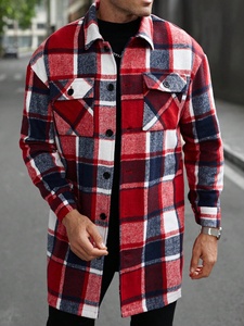 Camisa a cuadros de manga larga informal para hombre, corte ajustado, primavera, poliéster, bolsillo con parche 3D - Product Image 6