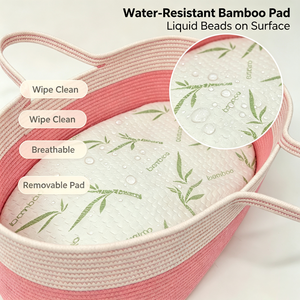 Cesta Ovalada de Cuerda de Algodón para Bebé con Asa Integrada, Nido de Descanso para Recién Nacidos con Almohadilla de Bambú Resistente al Agua para Guardar Pañales y Juguetes - Product Image 3