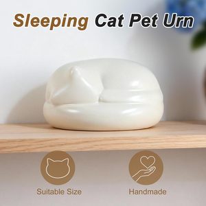 Urne funéraire blanche en forme de chat pour cendres, motif chat endormi avec sac de scellage <span class=keywords><strong>à</strong></span> fermeture éclair, cadeau commémoratif pour animaux de compagnie - Product Image 3