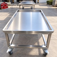 Table de préparation commerciale en acier inoxydable avec roulettes, double niveau 304, table de travail de cuisine, fabrication OEM sur mesure en acier inoxydable