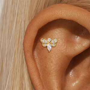 1.2x8mm Flat Back 18K <b>Gold</b> Plated 925 Silver 5A Zircon Bee Helix <b>Tragus</b> Cartilage <b>Piercing</b> Jewelry - Product Image 5