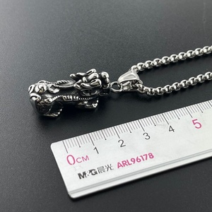 Personalized Retro Pixiu Pendant Trendy Men's and Women's Necklace with Stainless Steel <b>Chain</b> Fortune Seeking Treasure Jewelry - Product Image 2
