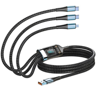 Câble de charge rapide USB portable 3-en-1 100W pour téléphone, avec LED transparente, Type C, câbles de données en nylon 3-en-1