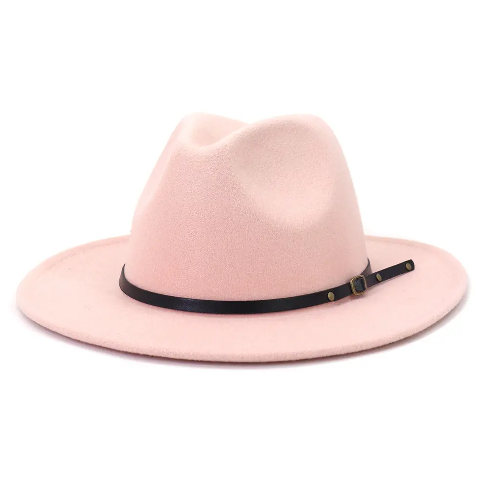 주문 동점 염료 분홍색 남녀 공통 재즈 모자 벨트 버클을 가진 넓은 테두리 재즈 중절모 모자
