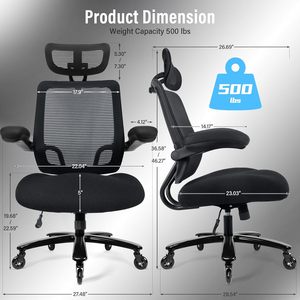 Heavy Duty 500lbs <b>Big</b> and Tall Mesh Office Chair, Ergonomic High Back with Headrest, Flip-up Armrests, Wide <b>Cushion</b>&Quiet Wheels - Product Image 2