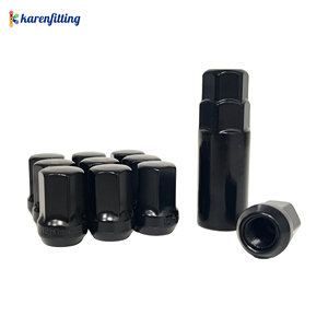 Écrous de roue hexagonaux noirs M12x1.5 à siège conique avec capuchon et rallonge, 17 pièces - Product Image 1
