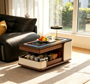Table basse moderne en bois avec éclairage LED et tiroir de rangement, meubles de salon - Product Image 2