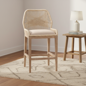 BM011 Modern Design Rope Weave Upholstered Solid Wood Barstool Counter Height <strong>Stools</strong> High Chair Kitchen Outdoor <strong>Dining</strong> <strong>Stool</strong> - Product Image 1