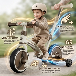 Tricycle convertible 3 en 1 pour tout-petits avec barre de poussée amovible, vélo d'équilibre pour enfants, roues EVA de <span class=keywords><strong>8</strong></span> pouces, trotteur multifonctionnel - Product Image 4