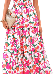 2026 <b>Summer</b> New Women's European Retro Floral <b>Short</b> Sleeve V-Neck A-Line High Waist Washable Maxi <b>Dress</b> Custom OEM/ODM - Product Image 1