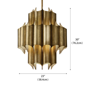 Lampadario Artistico Stile Metà Secolo, Design Grandioso in Ottone con Pannelli Curvi a Più Livelli, Finitura Dorata, Lampadario Decorativo Scultoreo Unico - Product Image 6