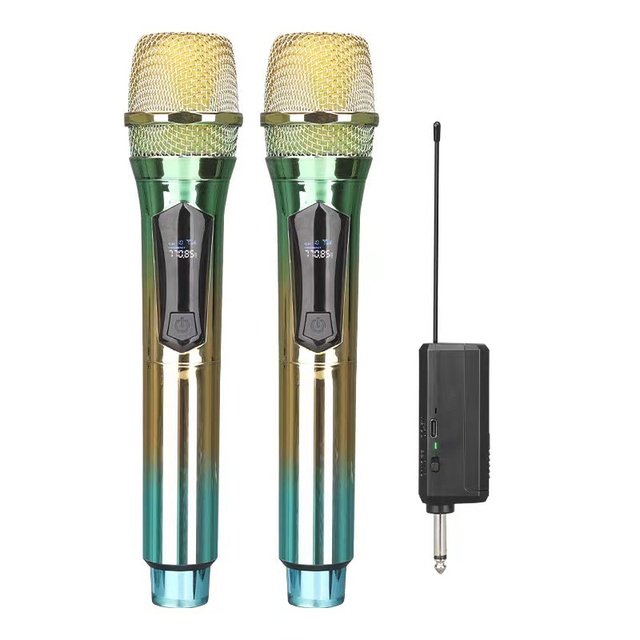2023 GAW-012 Colorful Rechargeable Wireless Microphones Dual Handheld Dynamic Mic Karaoke System for Singing Wedding