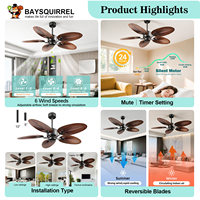 Ventilateur de plafond de style tropical de 52 pouces sans lumière, 5 pales en forme de feuille de palmier, fixation par tige, moteur DC réversible, télécommande APP pour patio