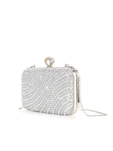 Bolso de Mano Tipo Clutch con Cadena de Perlas y Diamantes, Estilo Lujoso para Fiestas y Eventos - Product Image 4