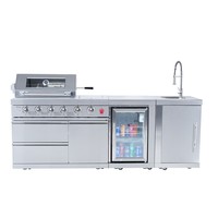 Armoires de cuisine extérieures de luxe personnalisées en acier inoxydable avec cuisinière à gaz et barbecue