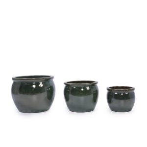 Ensemble de 3 pots à plantes en céramique noire brillante de style américain, écologiques, modernes, faits à la main et émaillés, pour la maison et le jardin - Product Image 1