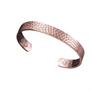 Artisanal Forged Hammered Surface Pure Copper Therapy Cuff Fashionable Metal Jewelry Exquisite Design - Product Image 1