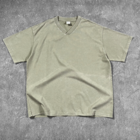 Kaos Pria V-Neck Vintage Batik Acid Wash Streetwear Berkualitas Tinggi, Bordir Custom, 250GSM 100% Katun Tebal