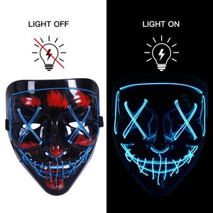 Oferta Especial Máscara de Halloween con Letra V y Sangre, Antifaz de Terror con Luz LED Brillante Negra para Fiestas, Características Escalofriantes que se Iluminan - Product Image 2