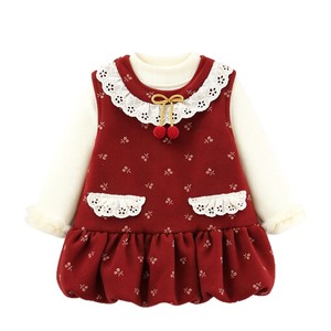 Set di vestiti con volant in pizzo e stampa ciliegia a maniche lunghe per ragazze, abbigliamento casual primaverile e autunnale per bambine - Product Image 1