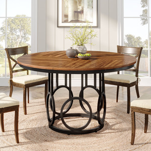 Tribesigns Ronde Eettafel 120cm, Houten Keukentafel met Robuust Metalen Onderstel voor 4-6 Personen, Grote Ronde Eettafel - Product Image 2