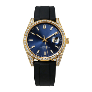 Montre mécanique pour homme en moissanite, plaquée or, luxe, avec lunette semi-incrustée de diamants, cadran non serti, fenêtre de date, personnalisable, qualité supérieure - Product Image 3