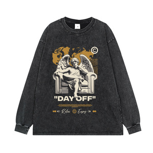 Street-Style American Vintage Loose Oversized Distressed T-Shirt with Angel Statue <b>Print</b> Short Sleeve - Product Image 5