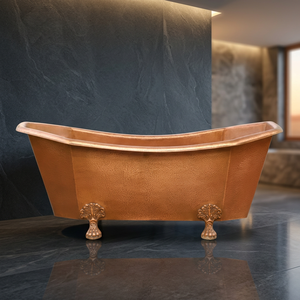 Bañera de Cobre Portátil Independiente con Patas, Faldones Laterales Dobles, para Baño de Lujo Moderno en Hoteles, Artesanía India, con Tapa Ovalada - Product Image 3