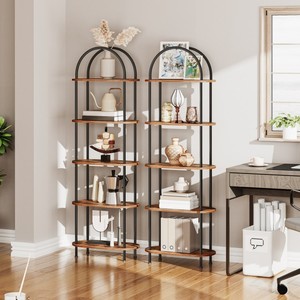 Scaffale alto 5 livelli, libreria ad arco industriale espositore ripiano, libreria in legno per la casa organizzatore di libri - Product Image 4