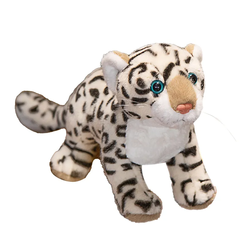 Boneka hewan simulasi macan tutul salju lucu penjualan laris boneka hewan mirip aslinya untuk dekorasi rumah anak-anak