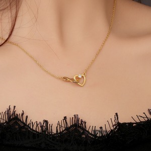 Collier vintage en cuivre avec pendentif cœur infini et pompon papillon, bijoux de mode pour femmes, chaîne dorée - Product Image 2