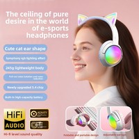 Nouveau modèle 2026 – Casque de jeu circum-auriculaire avec oreilles de chat mignonnes, JL BT V5.4, LED RGB, son surround 360°, ANC, faible latence, Type-C, pour E-Sports et PC