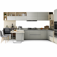 Ensemble d'armoires de cuisine modernes en bois massif, écologiques, sur mesure, finition laquée mate, portes sans poignées, OEM ODM, vente en gros pour villas