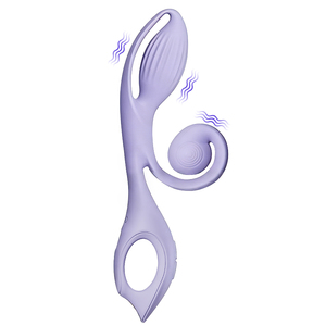 Mainan Seks Getar Ganda Ergonomis - <span class=keywords><strong>Stimulator</strong></span> Ujung Daun & Bola Unik, Vibrator Kelinci Silikon 10 Mode dengan Pegangan Cincin Jari - Product Image 1
