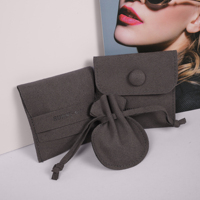 Sunny Pack Pochette pour boucles d'oreilles en daim marron foncé avec logo personnalisé avec boîte et tampon d'insertion, pochettes à bijoux en microfibre