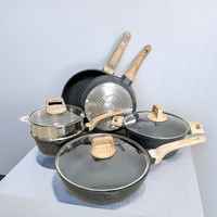 Set Panci dan Wajan Masak Anti Lengket dari Aluminium Die Cast, Set Peralatan Masak Granit dengan Dasar Induksi