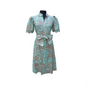 Vestido Largo Maxi Estampado 100% Algodón para Mujer, Mangas Largas, Cuello en V, Vestido Largo Maxi de Verano, Ropa Informal - Product Image 1