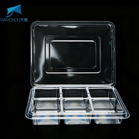 Conteneur rectangulaire à charnière en plastique PET transparent, recyclable et jetable, pour gâteaux, pâtisseries, emballages de cire fondue