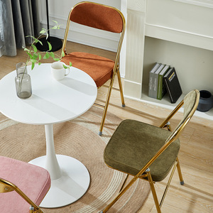 Retro Folding <b>Chair</b> Corduroy Metal Frame With Backrest <b>Dining</b> <b>Chair</b> Nostalgic Style - Product Image 2