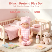 Poupée Bébé Reborn en Silicone de 10 Pouces avec Vêtements à Carreaux Roses, Corps en Vinyle Souple, Jouet de Simulation pour Enfants, Cadeau