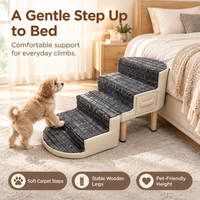 Escabeau pliable moderne 2-en-1 pour animaux de compagnie avec tiroir de rangement antidérapant, pieds en bois et marches tapisées pour chiens