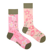 Hipster Lolita Romantique Sakura AB Asymétrique Crew Chaussettes Femme Rose Fleur Cosy Mignon Chaussettes Dépareillées
