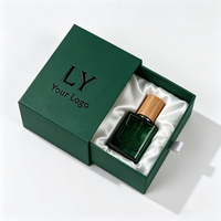 Boîte cadeau de luxe pour parfum avec logo personnalisé, tiroir coulissant, logo en relief doré, papier carton vert foncé, matériaux recyclés