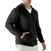 Sudadera con capucha y cremallera de felpa francesa de algodón y poliéster al por mayor para hombre, con bolsillo canguro y capucha, logotipo personalizado, ropa de invierno resistente