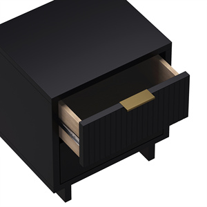 Nightstand Black <b>Storage</b> <b>Drawer</b> Cabinet Modern Bedroom Furniture - Product Image 3