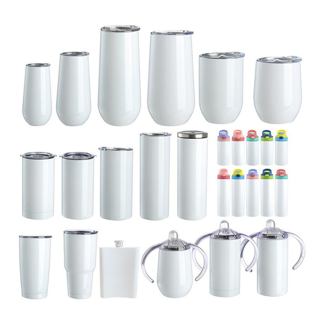 White Blank Sublimation 12oz 15oz 20 oz 30oz Sublimation Tumblers Straight Beer Milk Coffee Tumbler Cup in Bulk with FREE Plas
