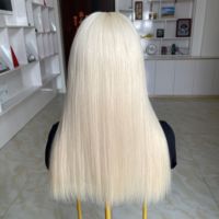 Perruque médicale en cheveux humains russes blond clair, lisse, avec contour en silicone et dessus en soie, bande antidérapante, nouée à la main, pour l'alopécie