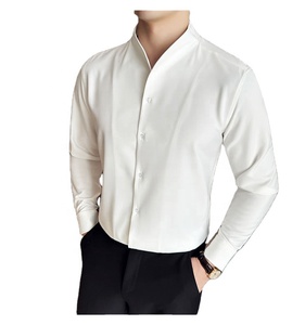 Camicia con scollo a V di fascia alta e Sexy, Design a maniche lunghe da <span class=keywords><strong>uomo</strong></span>, camicia con <span class=keywords><strong>colletto</strong></span> in piedi <span class=keywords><strong>senza</strong></span> <span class=keywords><strong>colletto</strong></span> e <span class=keywords><strong>senza</strong></span> cuciture - Product Image 1